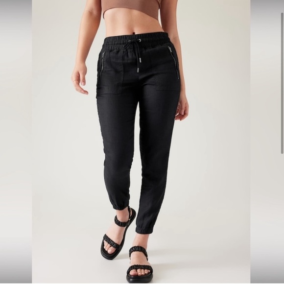 New Athleta Cabo Linen Joggers in Black with Pockets Size 2 Small nwot - Picture 2 of 16
